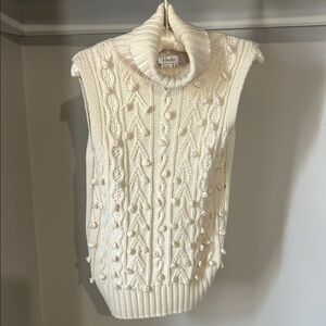 Blush Cream Cable-Textured Turtleneck Sleeveless Sweater Vest